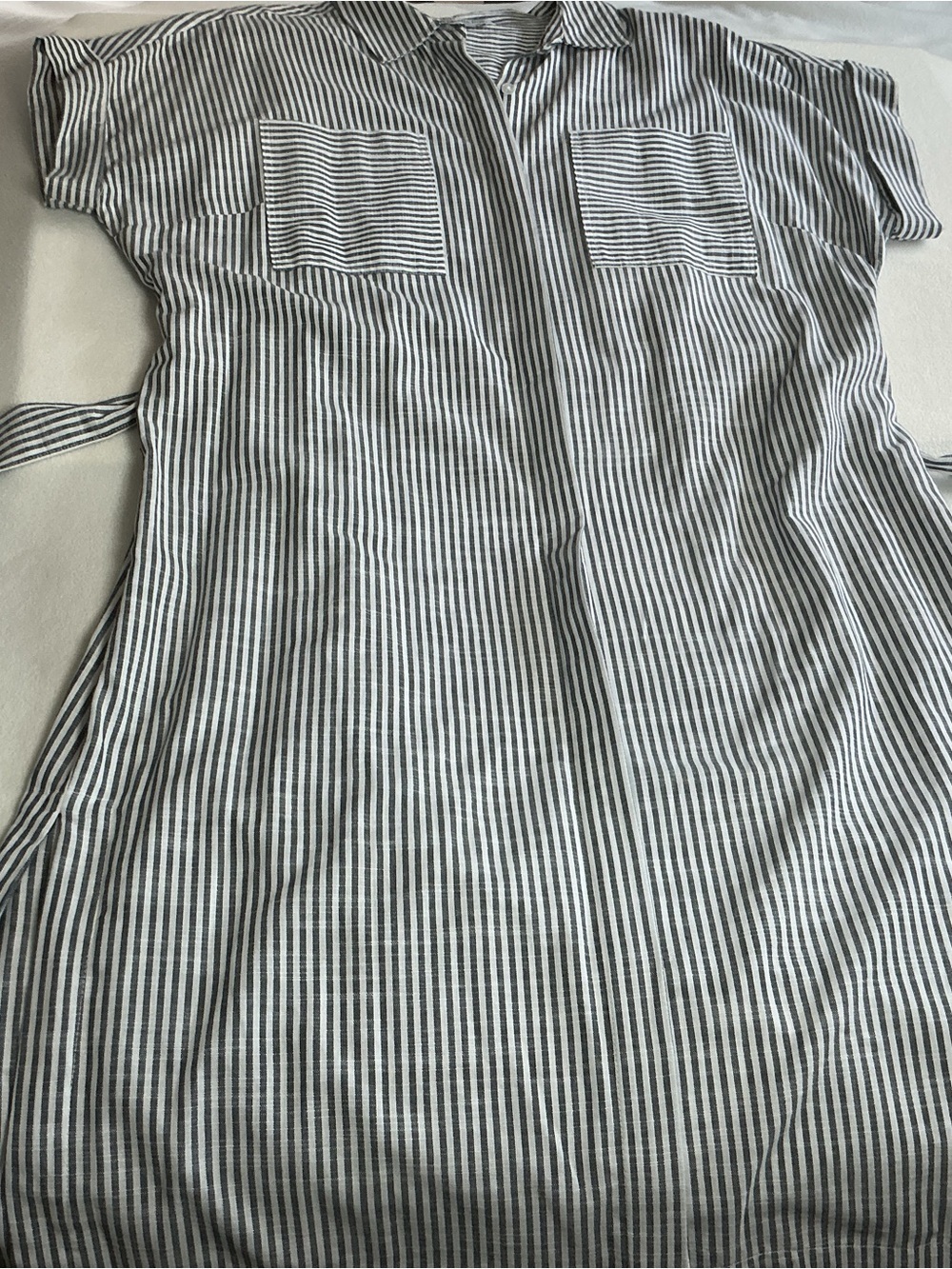 Ophelia Roe Striped Shirt Dress XL 100% Cotton Black White Midi Belted Pockets - Picture 11 of 11